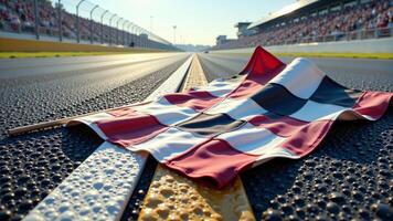 Checkered Flag Lies On Racing Track photo