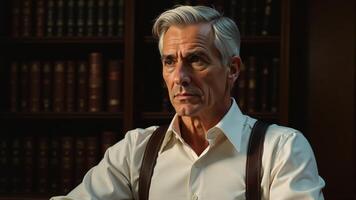 Serious Senior Man In Library Setting photo