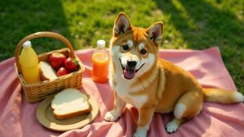 Shiba Inu Enjoying Picnic In The Park photo