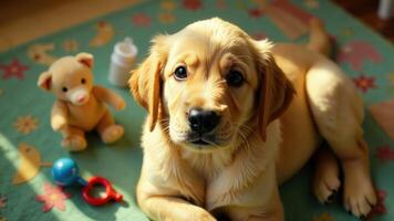 Golden Retriever Puppy Playing With Toys photo