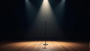 Microphone On Stage Under Spotlight photo