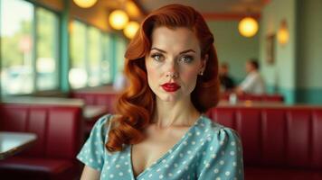 Elegant Woman At Diner In Retro Style photo