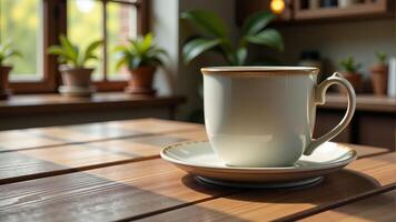 Warm Coffee Cup At Sunny Window photo