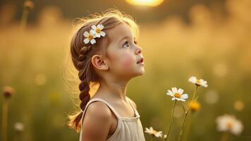 Girl Looking Up In Sunny Meadow photo