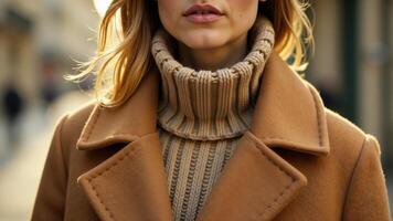 Woman In Turtleneck And Brown Coat photo
