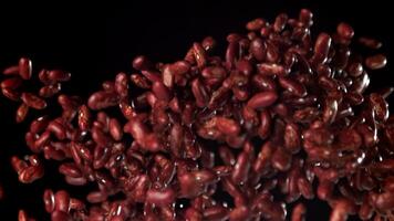 Red beans fly up and fall down. Filmed on a high-speed camera at 1000 fps. High quality FullHD footage video