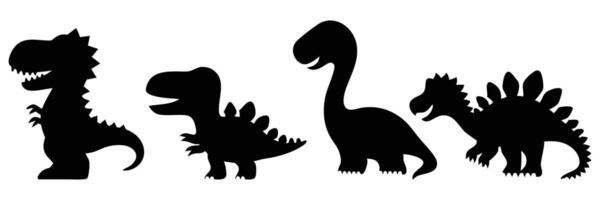 Set of cute cartoon dinosaur silhouettes in black with playful shapes and bold outlines on a white backdrop vector