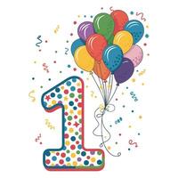 Celebration Design Featuring a Polka Dot Number One with Balloons Streamers and Stars for Milestones vector
