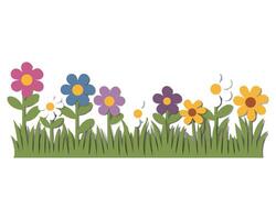 A Horizontal Strip of Bright Blooms and Leaves in Lush Grass for Nature Themed Art or Background Use vector