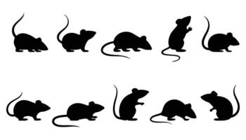 Set of 10 Mouse Silhouettes in Different Poses, Featuring Sitting, Walking, and Standing Mice vector