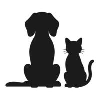Silhouette of a Dog and a Cat Sitting Side by Side, Displaying Their Animal Forms in Black and White vector