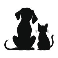 Dog and Cat in Silhouette Form Sitting Side by Side, Displaying Their Elegant Shapes and Features vector