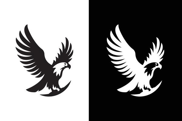 Eagle bird icon silhouette illustration design black white background. eagle flying