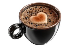 a cup of coffee with a heart shape in the middle on a transparent background png