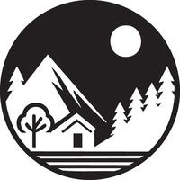 Logo of Night Mountain Cabin in a Circle Design for Prints vector