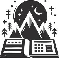 Logo of Digital Nomad Working Under Moon with Mountain View vector