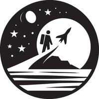 Logo of Astronaut Spaceship to the Moon Above Mountain Illustration vector