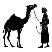 Silhouette of a Camel and its Handler in the Desert vector