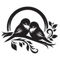 Two birds on a branch with a sun in the background vector
