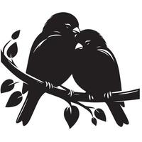 Two birds sitting on a branch with leaves vector