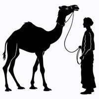 Silhouette of a Camel and its Handler a Simple Black and White Illustration vector