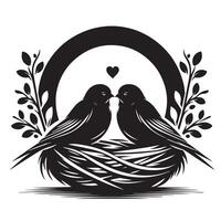 Two birds in a nest with a heart vector