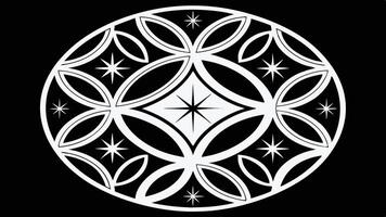 Black and white oval design with stars, abstract geometric pattern, decorative illustration vector