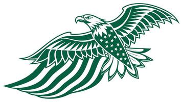 Soaring Eagle with American Flag Wing Design, Patriotic Eagle in Flight, Stars and Stripes, Bald Eagle Flying with US Flag Feather Pattern vector