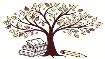 Tree of knowledge illustration with books and pencil for education and learning concept design art vector