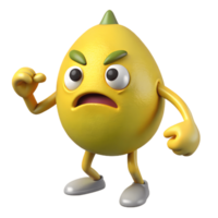 3D Cartoon lemon Character with Angry Expression, Funny Animated Style Isolated on Transparent Background png