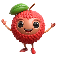 3D Cartoon litchi Character with smiling Expression, Funny Animated Style Isolated on Transparent Background png