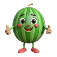 3D Cartoon watermelon Character with smiling Expression, Funny Animated Style Isolated on Transparent Background png