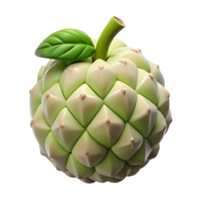 3D Render of a Fresh Custard Apple with Leaf, Realistic Custard Apple Illustration on Transparent Background png