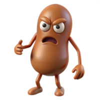 3D Cartoon Tamarind Character with Angry Expression, Funny Animated Style Isolated on Transparent Background png