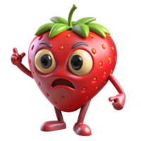3D Cartoon strawberry Character with Angry Expression, Funny Animated Style Isolated on Transparent Background png
