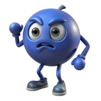 3D Cartoon blueberry Character with Angry Expression, Funny Animated Style Isolated on Transparent Background png
