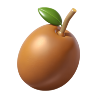 3D Render of a Fresh Sapodilla with Leaf, Realistic Sapodilla Illustration on Transparent Background png