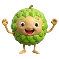 3D Cartoon custard apple Character with smiling Expression, Funny Animated Style Isolated on Transparent Background 1 png