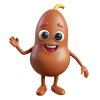 3D Cartoon Tamarind Character with Smiling Expression, Funny Animated Style Isolated on Transparent Background png