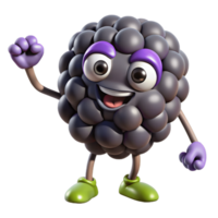 3D Cartoon blackberry Character with Smiling Expression, Funny Animated Style Isolated on Transparent Background png