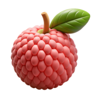 3D Render of a Fresh Litchi with Leaf,Realistic Litchi Illustration on Transparent Background png
