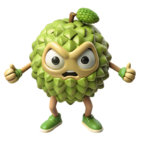 3D Cartoon custard apple Character with Angry Expression, Funny Animated Style Isolated on Transparent Background png
