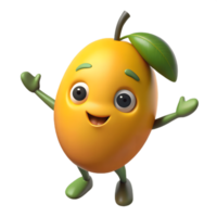 3D Cartoon mango Character with smiling Expression, Funny Animated Style Isolated on Transparent Background png