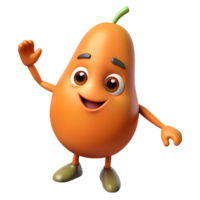 3D Cartoon papaya Character with smiling Expression, Funny Animated Style Isolated on Transparent Background png
