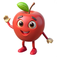 3D Cartoon apple Character with smiling Expression, Funny Animated Style Isolated on Transparent Background png