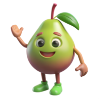3D Cartoon guava Character with smiling Expression, Funny Animated Style Isolated on Transparent Background png