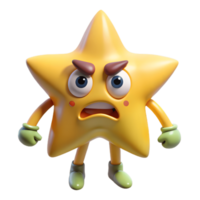 3D Cartoon starfruit Character with Angry Expression, Funny Animated Style Isolated on Transparent Background png