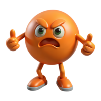 3D Cartoon orange Character with Angry Expression, Funny Animated Style Isolated on Transparent Background png
