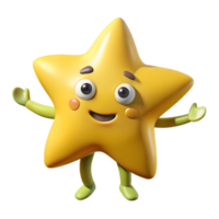 3D Cartoon starfruit Character with smiling Expression, Funny Animated Style Isolated on Transparent Background png