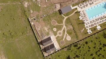 Aerial panorama highway road and Luxury Villa in Kakheti Regio. Tranquil Retreat for Travel and Relaxation in Heart of the Caucasus Mountains.Efficient Space Planning and Functional Architecture video